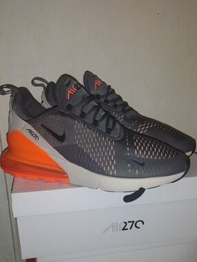 Nike Air Max 270 Men’s Sneakers - Gray with Orange Accents